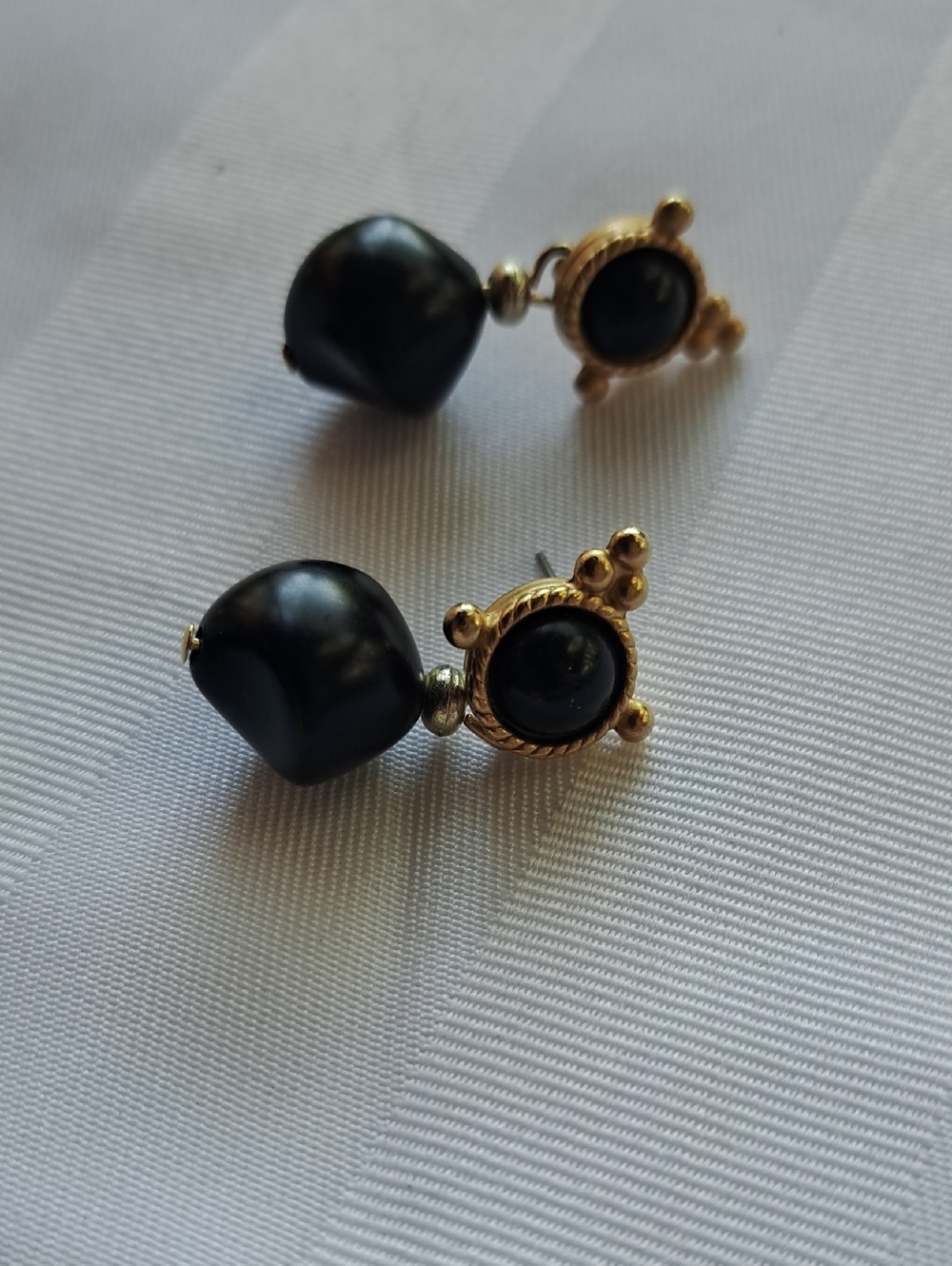Gold-Tone Black Bead Drop Earrings - Women's Jewelry. Whimisgoth. Old Money.